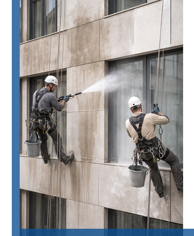 Послестроительная мойка фасада промышленным альпинизмом в Тамбове