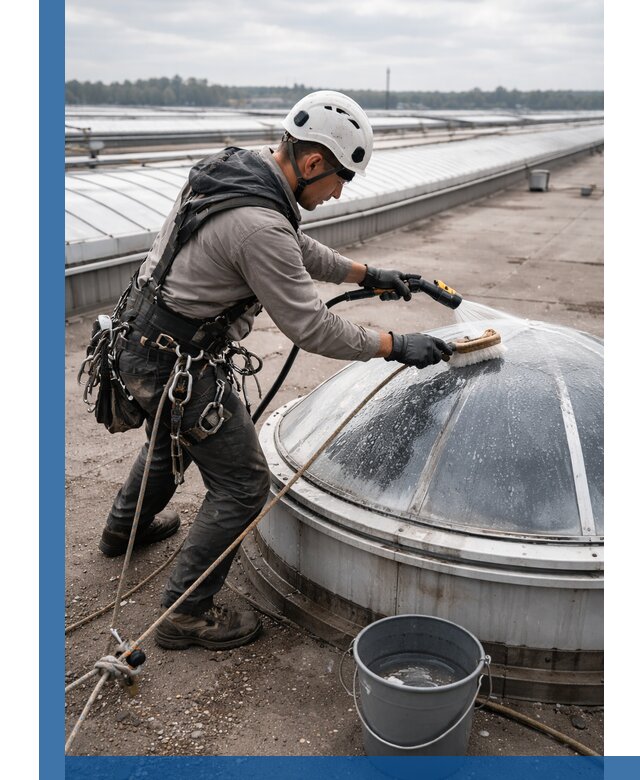 Мойка зенитных фонарей на кровле для промышленных объектов в Тамбове