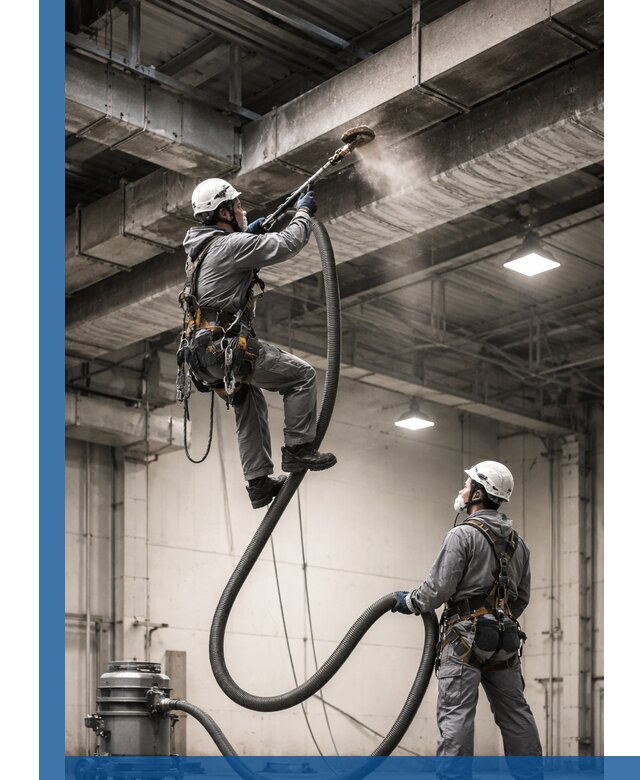 Обеспыливание потолочных конструкций в Тамбове промышленным альпинизмом