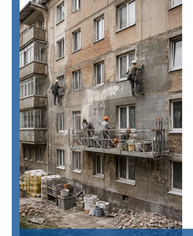 Капитальный ремонт фасада в Тамбове с восстановлением и гидроизоляцией