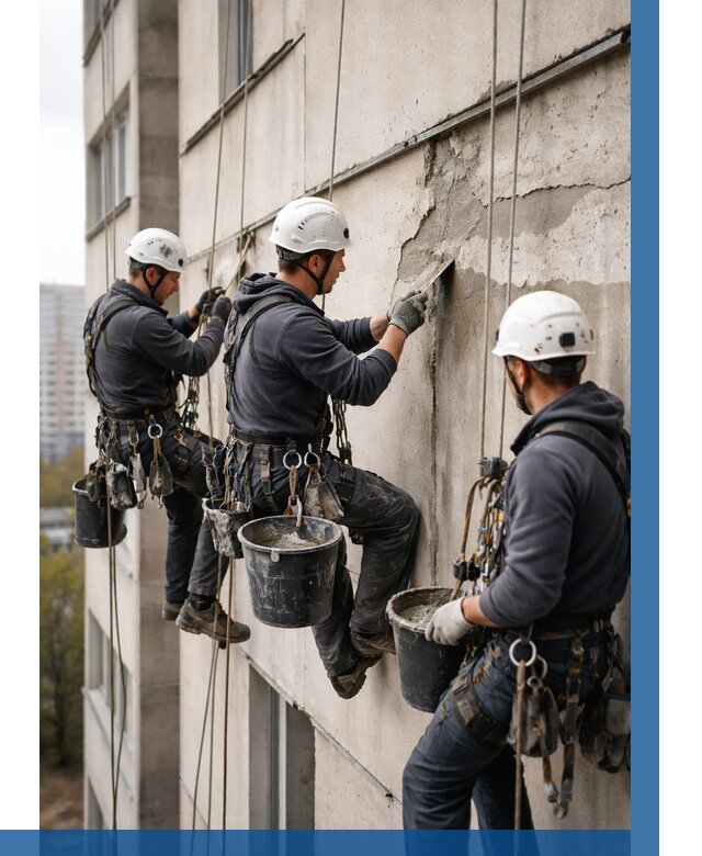 Ремонт бетонных элементов фасада в Тамбове от 2539 р. | ВЫСОТНИК-Тмб