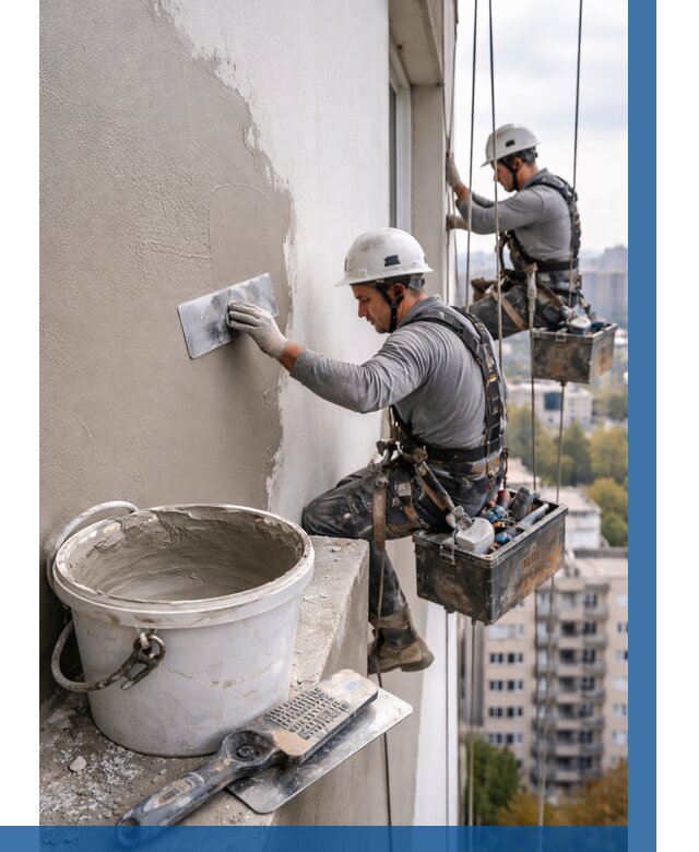 Шпаклевка фасада на высоте в Тамбове от 711 р. | ВЫСОТНИК-Тмб