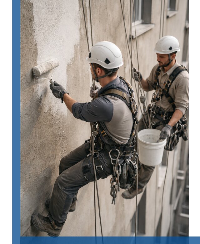 Грунтовка фасада на высоте в Тамбове промышленными альпинистами