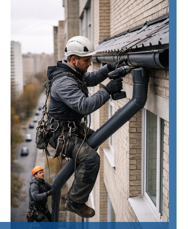 Монтаж водосточной системы на здании в Тамбове от 5077 р. | ВЫСОТНИК-Тмб