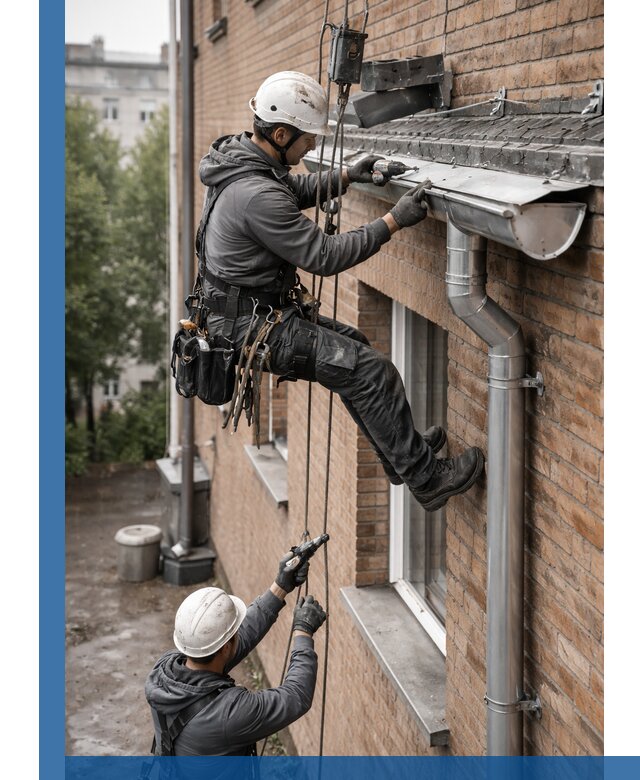 Монтаж водосточной системы на здании в Тамбове под ключ