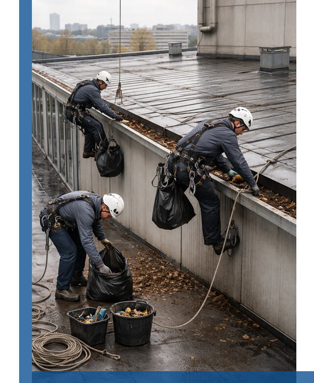 Очистка кровли по периметру в Тамбове силами промышленных альпинистов