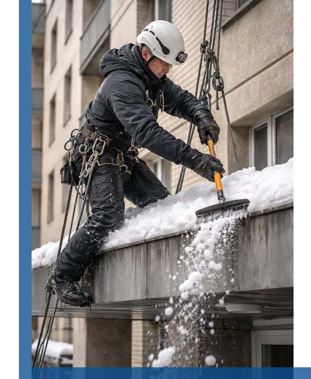 Очистка козырьков от снега в Тамбове круглогодично безопасно