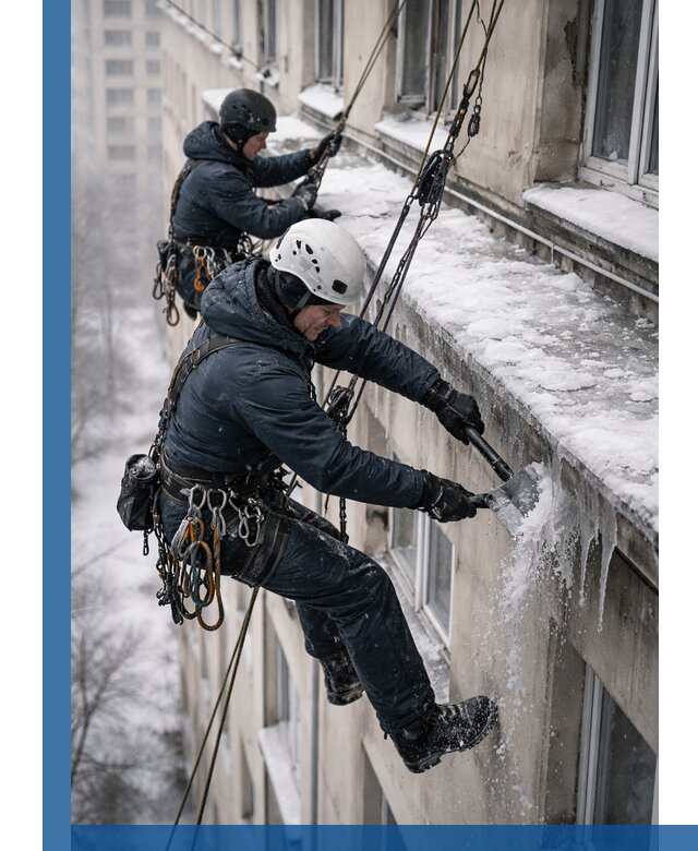 Удаление наледи и сосулек с карнизов в Тамбове профессионально