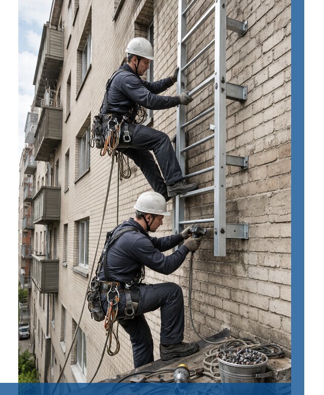 Монтаж пожарной лестницы в Тамбове от 25385 р заказать у ВЫСОТНИК-Тмб