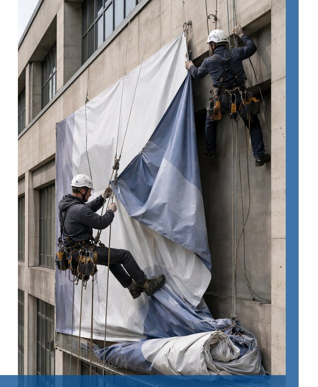 Демонтаж баннеров с фасада в Тамбове от 4569 р. | ВЫСОТНИК-Тмб