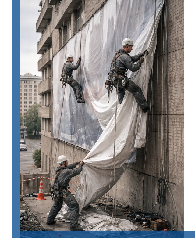 Демонтаж баннеров с фасада в Тамбове оперативно и безопасно