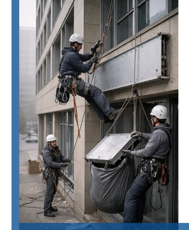 Демонтаж рекламной вывески с высотными работами в Тамбове