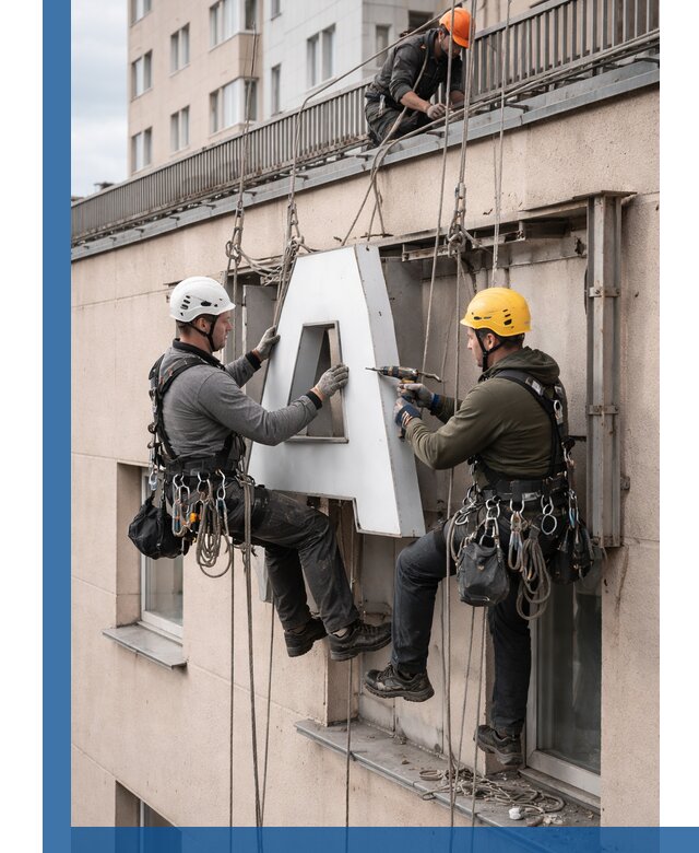 Ремонт и восстановление наружных вывесок на высоте в Тамбове