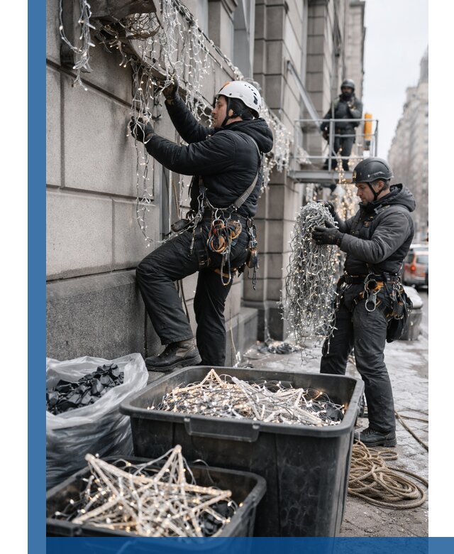 Демонтаж новогоднего оформления и гирлянд в Тамбове