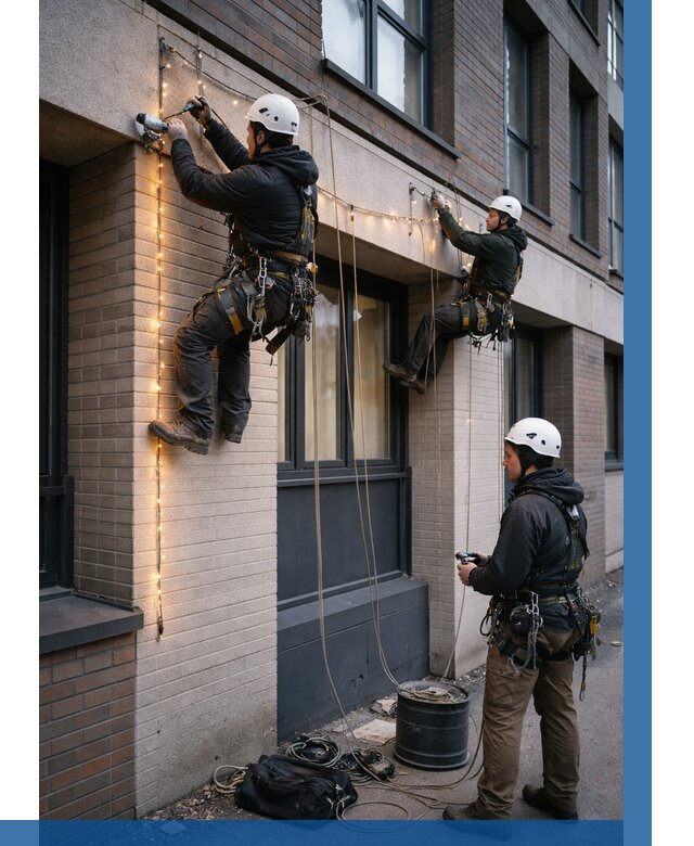 Монтаж гирлянд на фасаде в Тамбове от 3554 р. | ВЫСОТНИК-Тмб