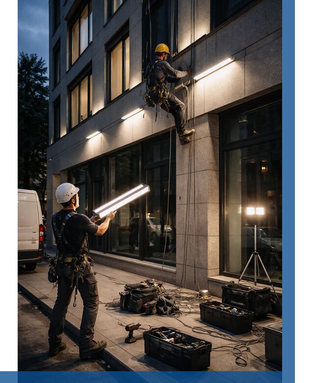 Монтаж архитектурной подсветки здания в Тамбове от 2539 р.|ВЫСОТНИК-Тмб