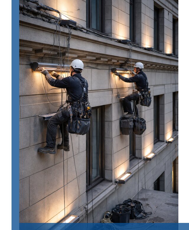 Монтаж архитектурной подсветки фасадов зданий в Тамбове