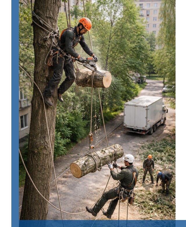 Спил деревьев альпинистами в Тамбове, безопасно и без повреждений